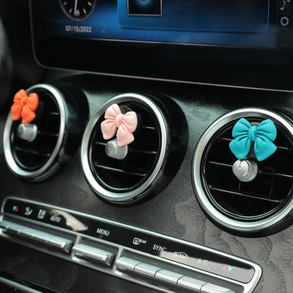 Decorative Car Bow Accessories Set, 6 Pieces, Interior Aesthetic Decor for Women (Pink) image number 1