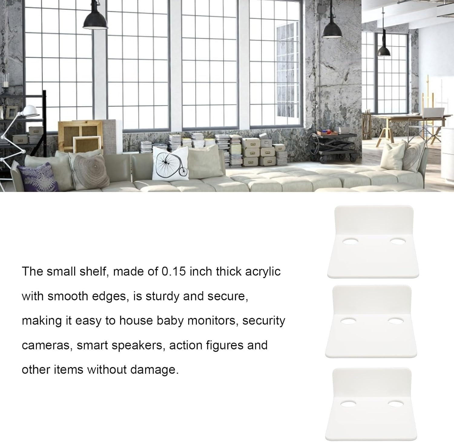 Small Security Cameras Wall Shelf Sturdy Acrylic Floating Shelves Set for Cameras and Baby Monitors, Easy Installation for Bedrooms and Offices (Black) (White) - Black image number 4