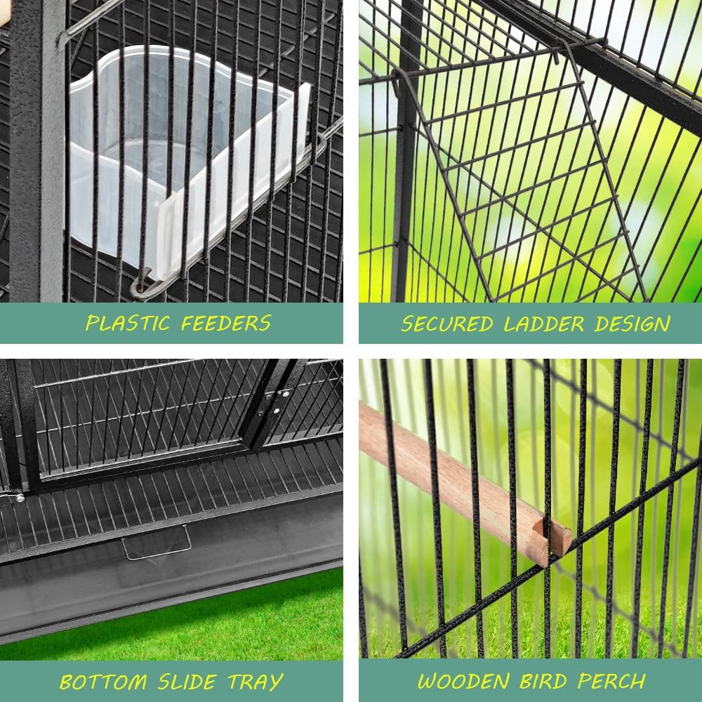 Taily 176Cm Large Bird Cage Stand-Alone Aviary Cages Travel Stand Budgie Parrot Birdcage with Removable Tray Black image number 6