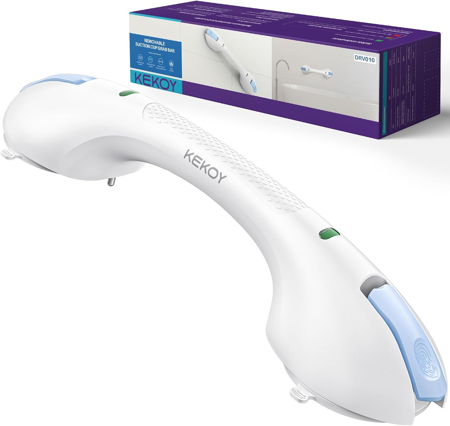 KEKOY 17.5 Inch Suction Grab Bars for Bathtubs and Showers with Indicator 2 Pack- Heavy Duty Safety Shower Handle for Seniors and Elderly, Handicap Bars for Bathroom, No Drilling and Removable, Blue