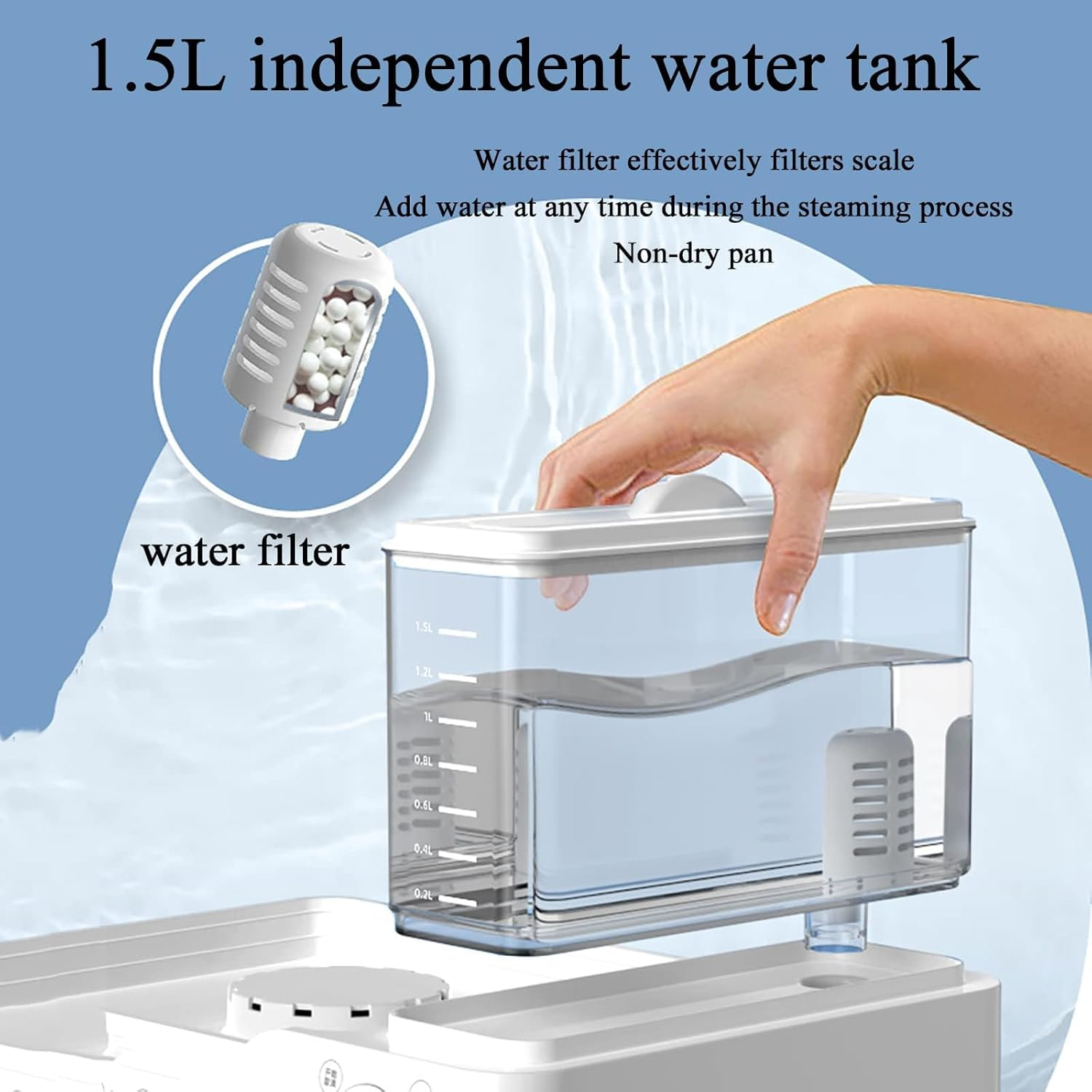 Electric Food Steamer, 3 Tier Removable Steamer, 24L Large Capacity, Touch Screen Display, 800W Fast Heating, 12H Timer, Independent Water Tank with Filter for Safer Use image number 6