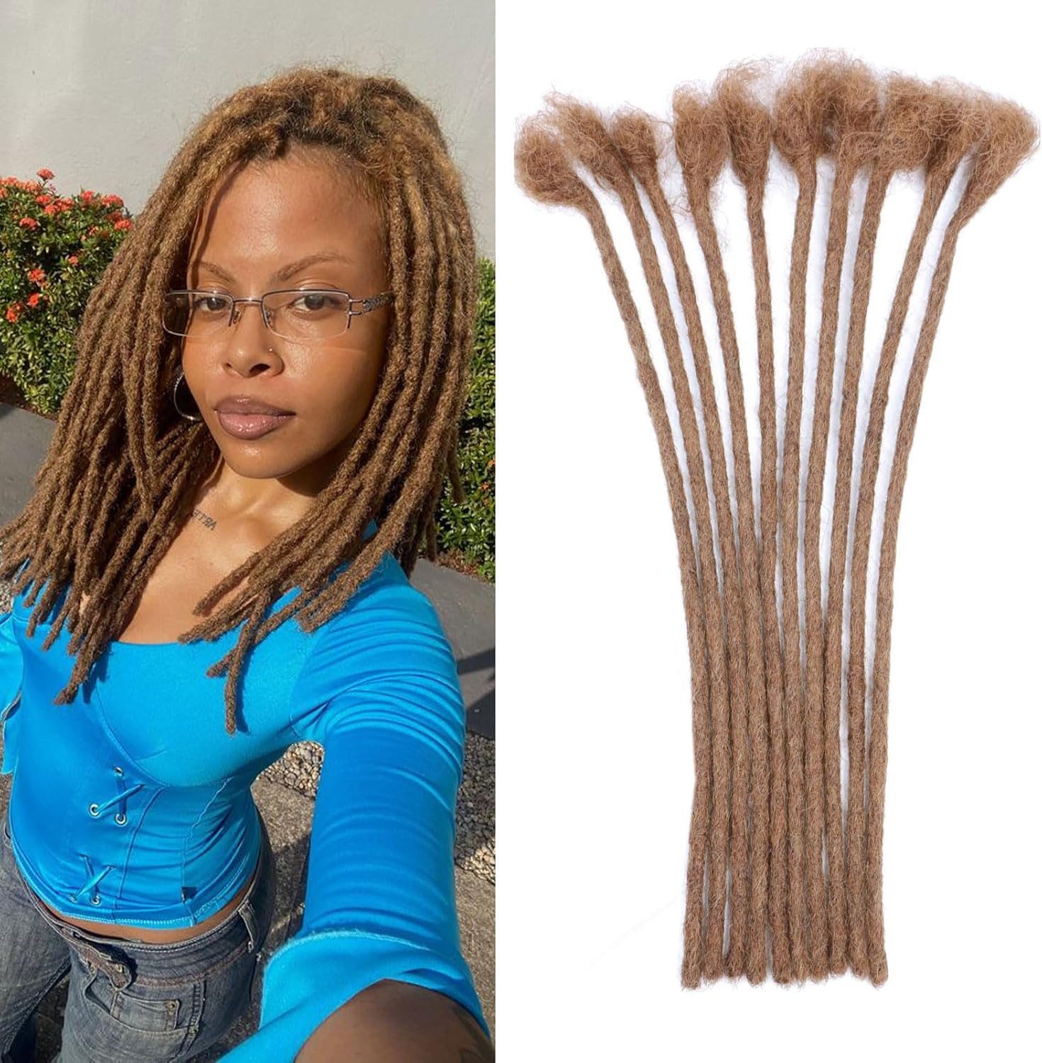 Huarisi 12 Inch Human Hair Dreadlocks Extensions for Black Women Pre-Colored Afro Kinky 10 Strands 0.4Cm Brown Real Hair Handmade Loc Extensions Permanent for Men Color 30 Will Not Fade