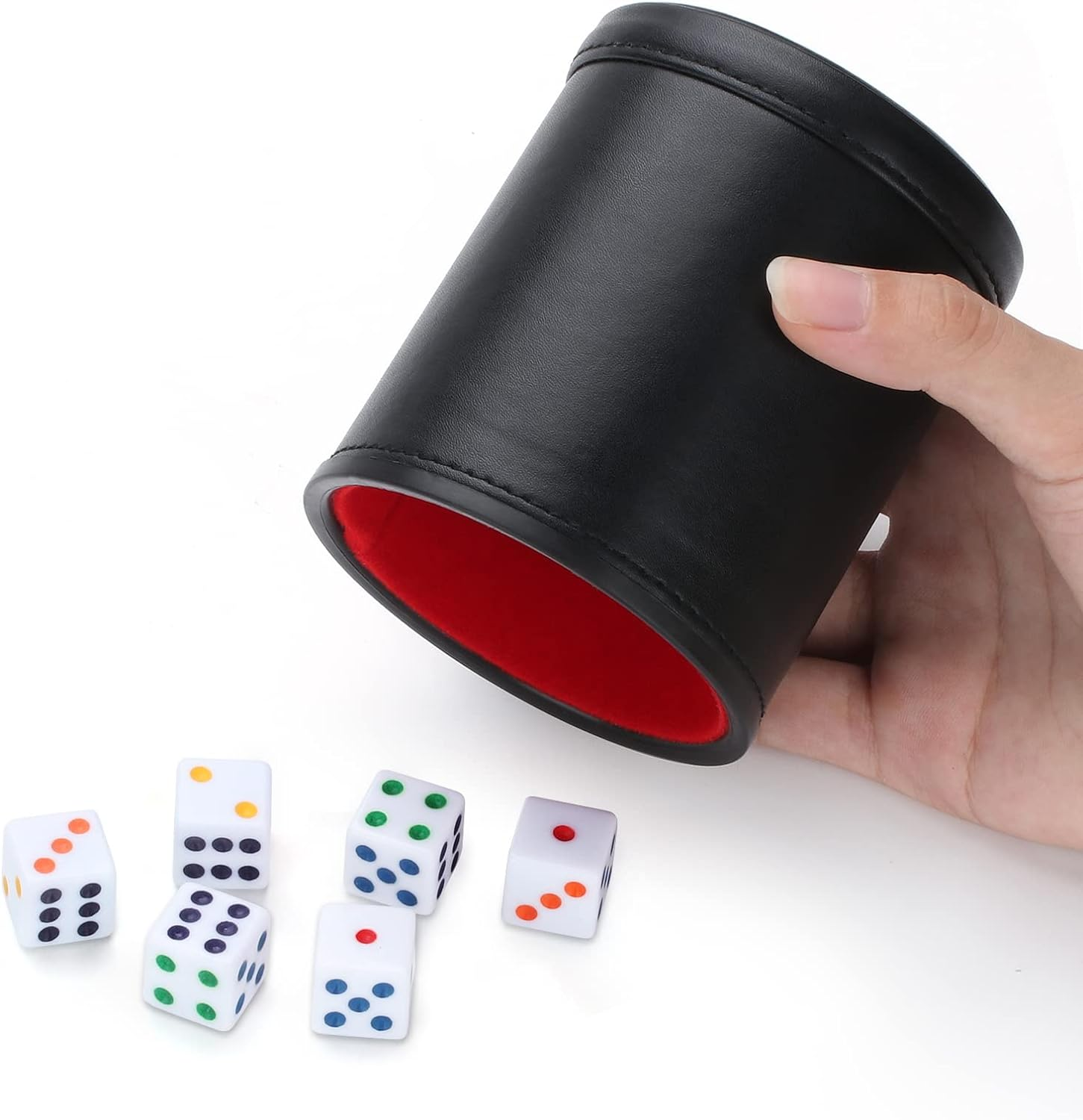 C&Xanadu - Felt Lined Professional Dice Cup - Quiet, Includes 6 White with Black Dot Dice, Ideal for Yahtzee & Craps image number 4
