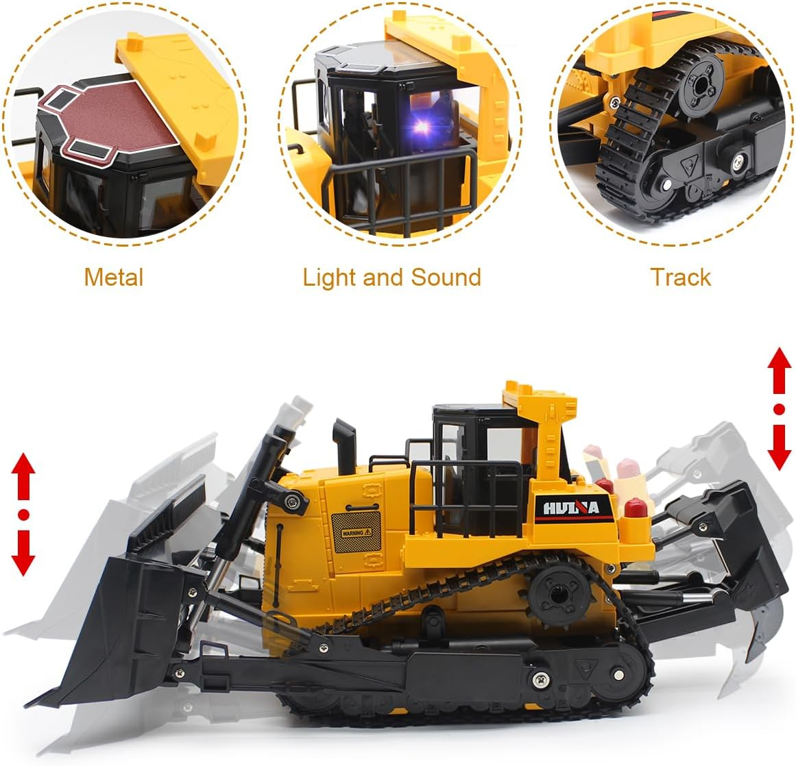 Fisca Remote Control Bulldozer RC 1/16 Full Functional Construction Vehicle, 2.4Ghz 9 Channel Dozer Front Loader Toy with Light and Sound for Kids Age 6, 7, 8, 9, 10 and up Years Old image number 5