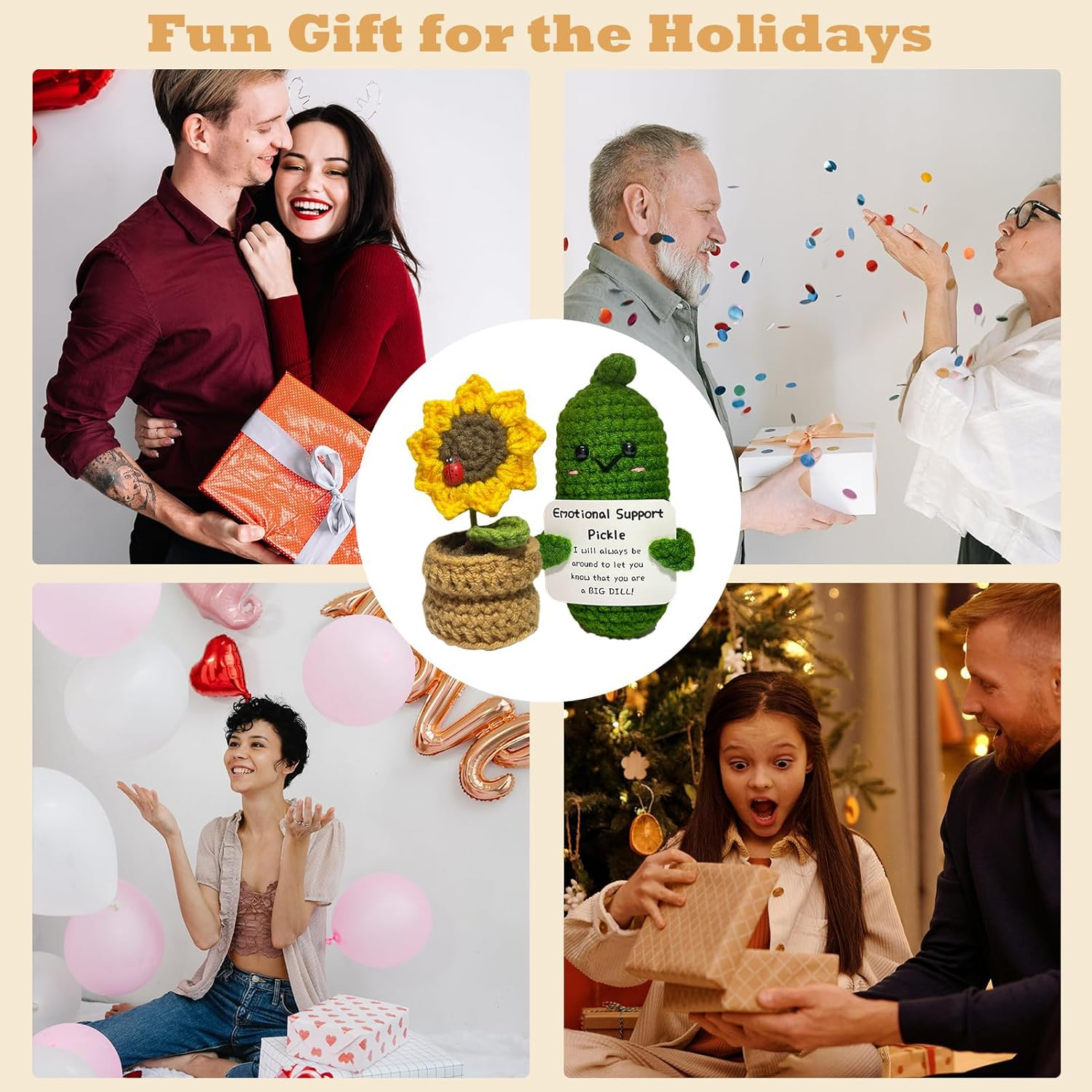 2PCS Positive Mini Potato Funny Gifts, Emotional Support Sunflower Pot Desk Decoration Crochet Birthday Gifts for Children Women Mom Best Friend (Sunflower & Bitter Gourd) image number 4