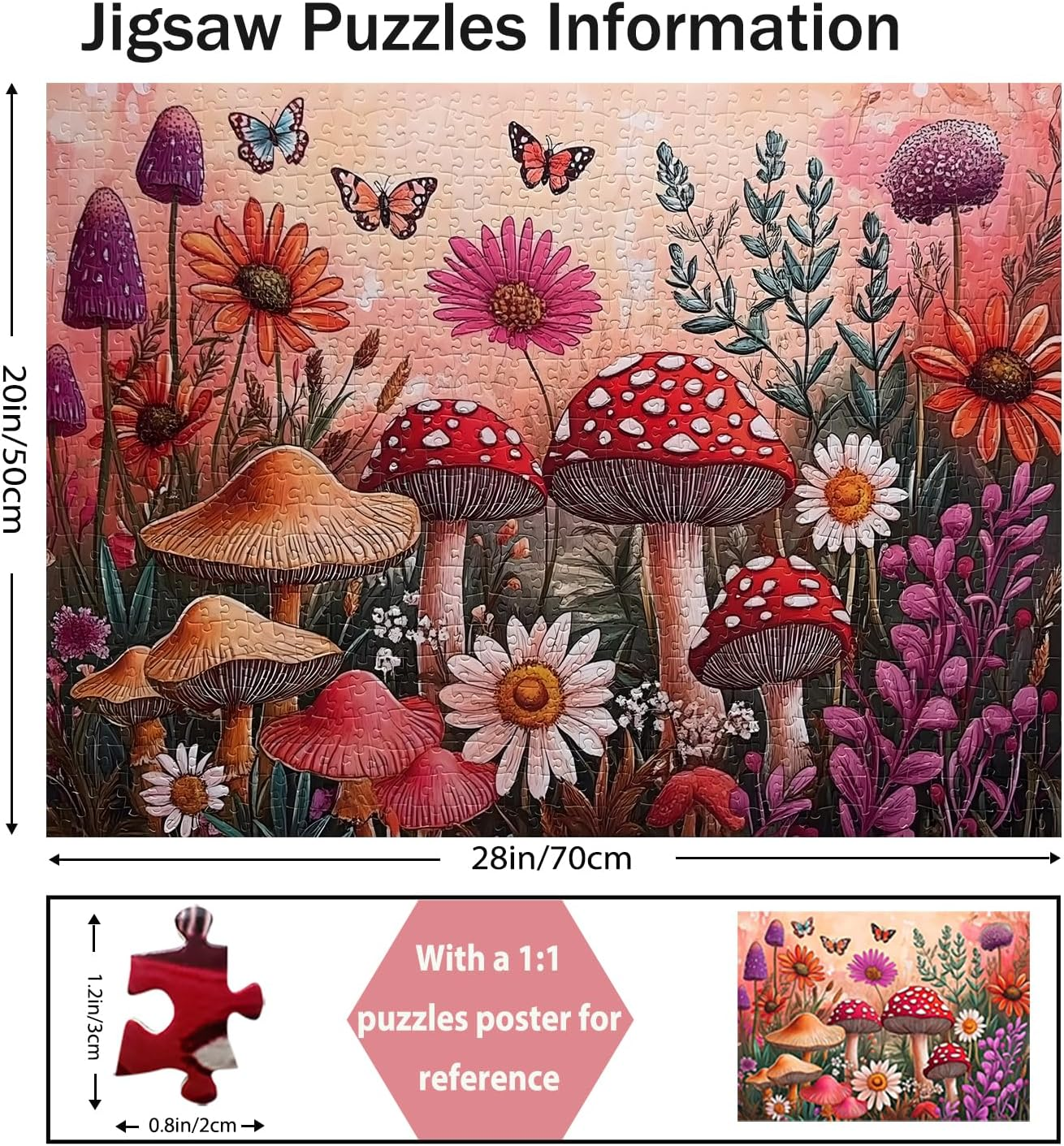 Jigsaw Puzzles for Adults 1000 Pieces Impossible Hard Difficult Challenging Puzzles for Teen 1000Pc Puzzle Whimsical Garden Flowers Mushroom Plant Jigsaw Puzzle 1000 Piece 28 X 20 Inch image number 5