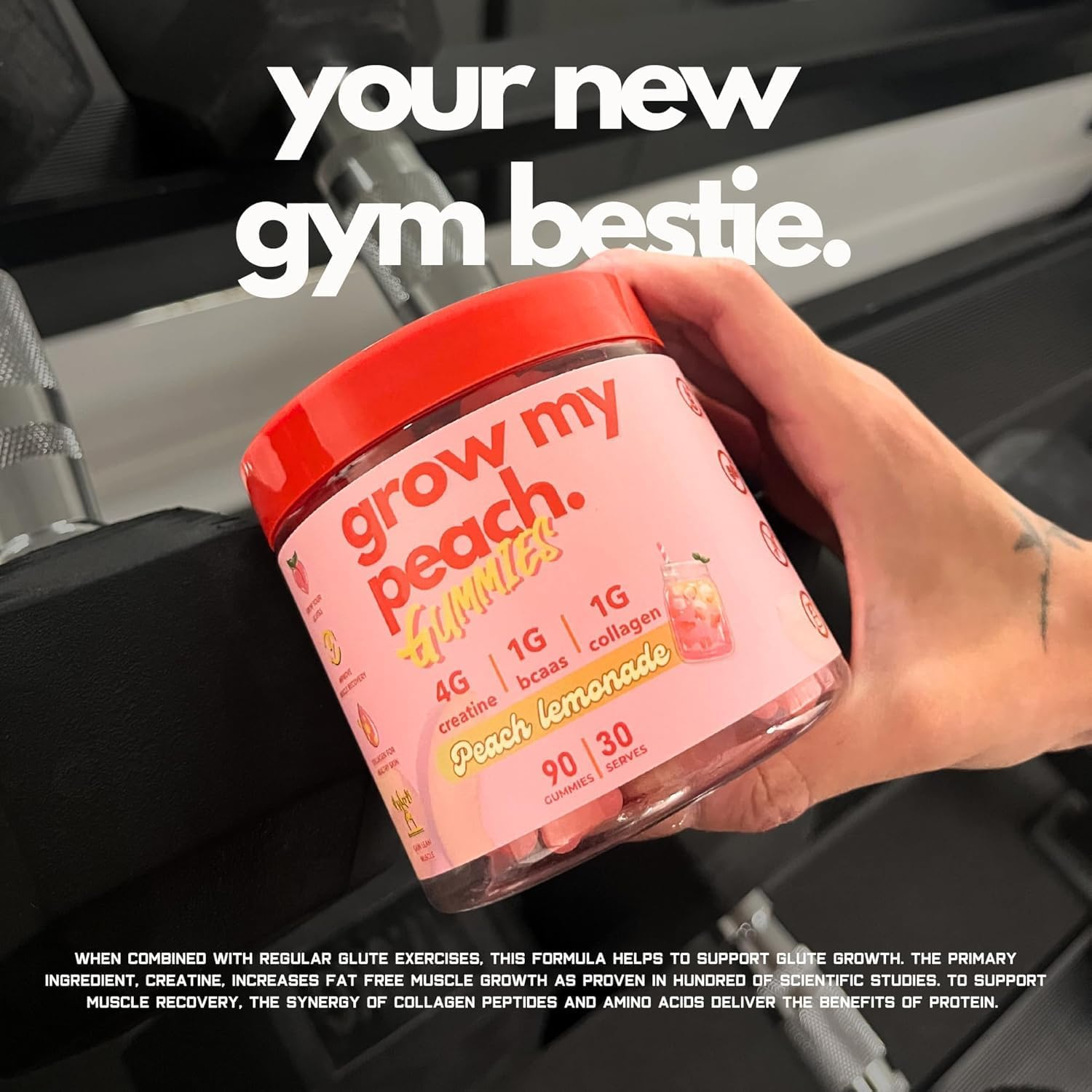 Preworkout Gummies for Women - Creatine Monohydrate 4G + Collagen Peptides + Bcaas - Grow My Peach by the Gummy Lab - Preworkout Muscle Builder, Strength & Recovery - Peach Lemonade Flavour - Non-Bloating, Women'S Fitness Supplement image number 3