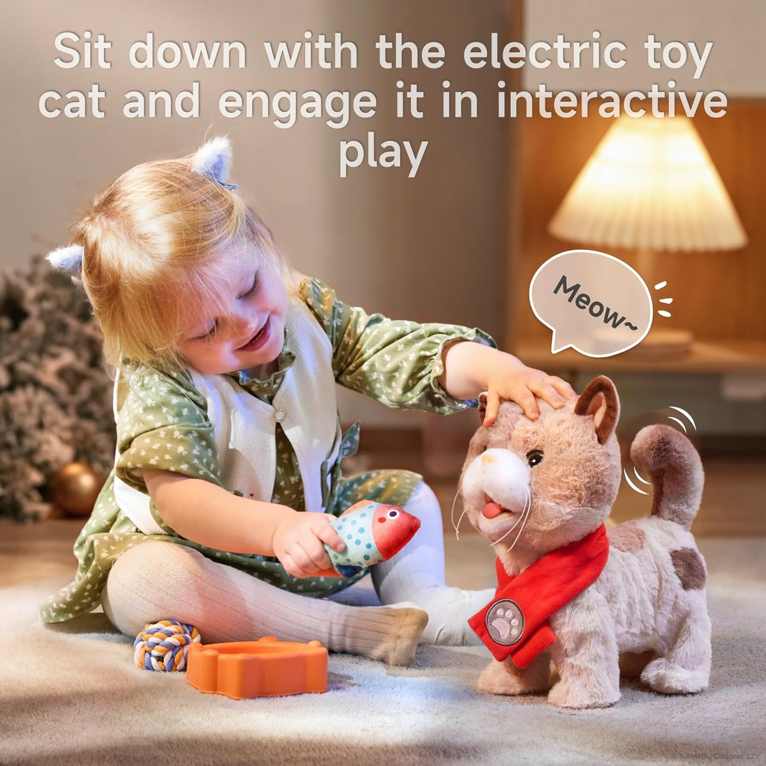 Interactive Electronic Plush Cat Toy for Kids, Realistic Walking Cat Toy That Walks, Meows,Tongues Out and Wags Tail, Kitten Pet Toy with Leash, Birthday Boys and Girls 3 4 5 6 7 Years Old image number 5