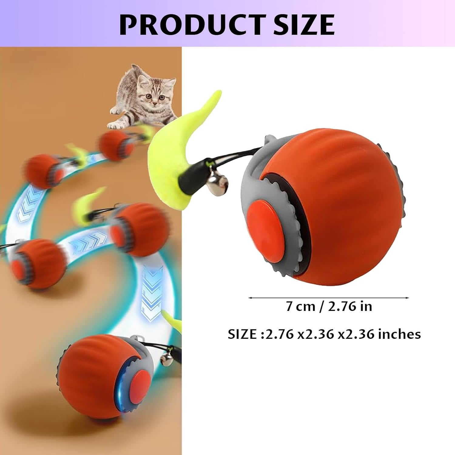 Velmoriah 2-Pack Speedy 3.0 Tail Cat Toy, 2025 Upgrade Smart Interactive Cat Toy Balls with 2 Speed, Cat Chase Toy for Cats, Dogs image number 3