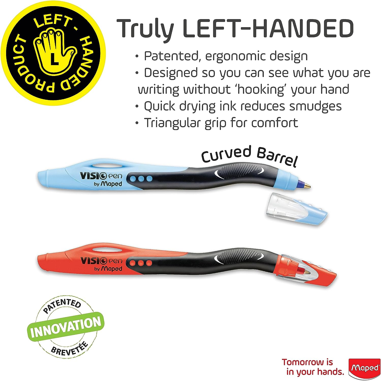 Maped Visio Left Handed Pens, Pack of 3, Assorted Colors (224324) - 2 Count (Pack Of 1) image number 4