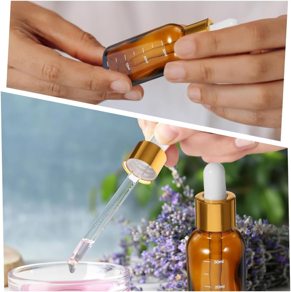 20Ml and 30Ml Refillable Glass Dropper Bottles with Graduated Pipette Oil and Cosmetic Storage Jars for Travel, Home, or Lab Use 4 Pcs. image number 1