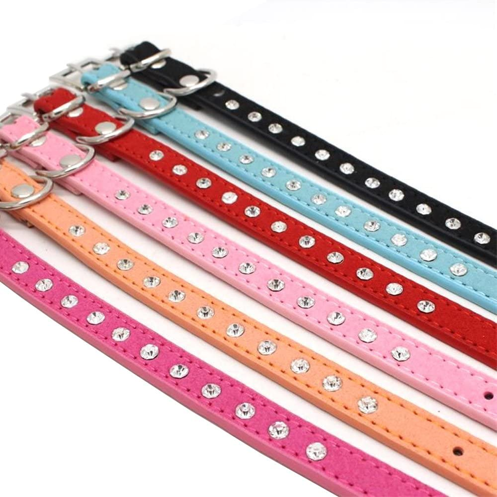 Dogs Kingdom 10 "-16.5" Total Length Suede Skin Jeweled Rhinestones Pet Dog Collar Sparkly Crystal Diamonds Studded Leather Puppy Dog Cat Collar Pink S image number 5