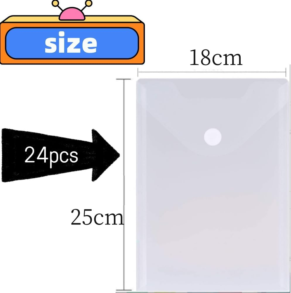24Pcs Large Clear Plastic Envelopes Poly Envelope, Plastic Envelope Folders File Holder Clear Document Folders with Snap Closure image number 1
