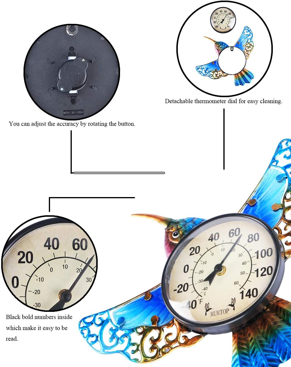 MUMTOP Indoor Outdoor Thermometer Hummingbird Waterproof Wall-Mounted Thermometer Exquisite Decoration Does Not Require Any Battery image number 6