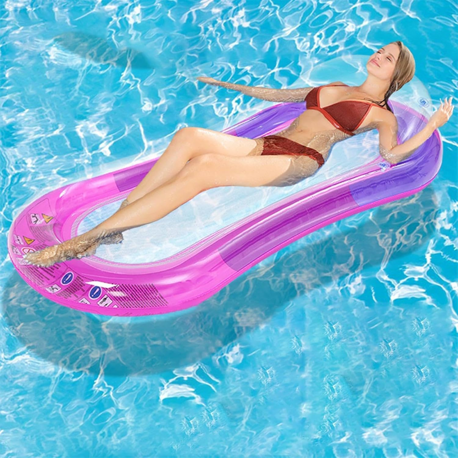 Inflatable Tanning Pool Lounger Float | Pool Raft Floatie Toys for Adults,Sun Tanning Floats with Headrest and Mesh Bottom, Pool Floating Lounge Bed for Swimming Pool Beach Lake image number 1