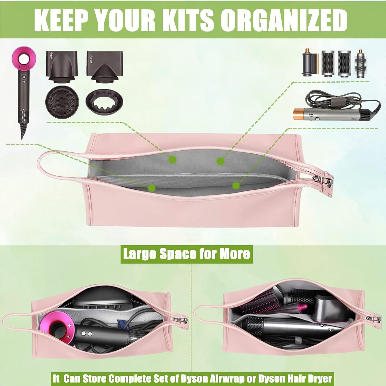 BLIRITEL Travel Case Compatible with Dyson Airwrap, PU Leather Waterproof Travel Storage Bag, Portable Carrying Case Organizer for Shark Flexstyle Air Styling & Drying System Attachments