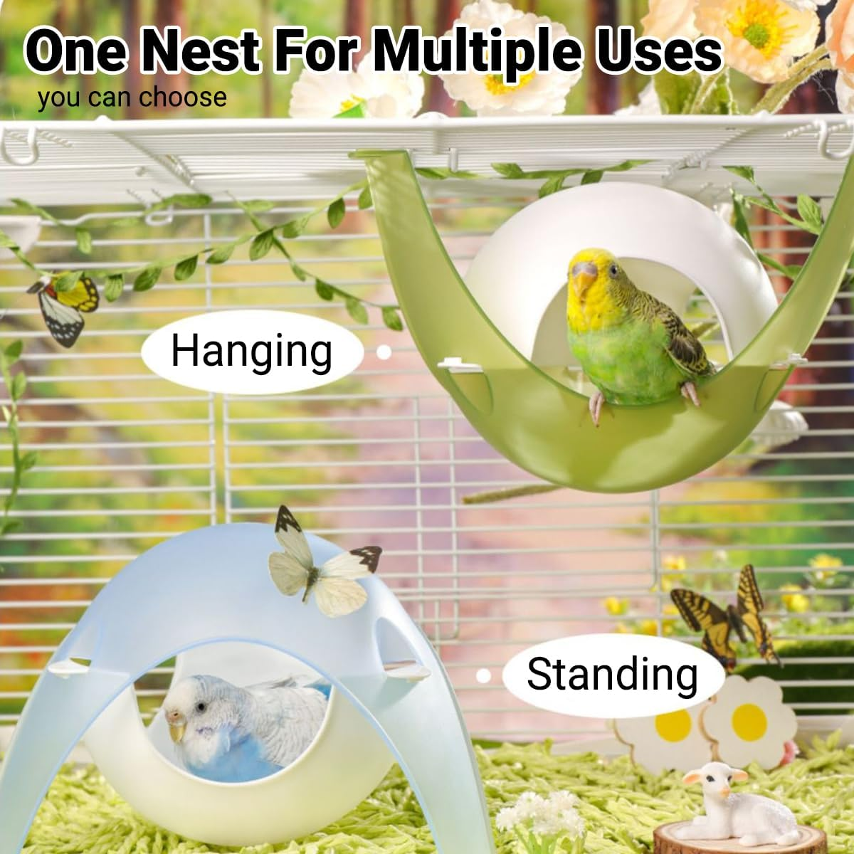 AIMALL Wooden Bird'S Nest for Parrots - Space Capsule Birdhouse, Summer Small House with Hammock, Multi-Functional Bird Nest for Xuan Feng and Peony Birds, Tiger Skin Design image number 4