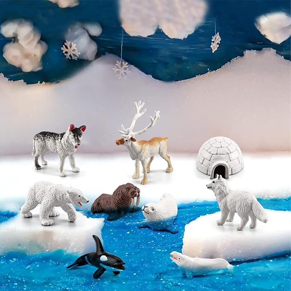 10PCS Mini Arctic Animals Figurines Plastic Polar Bear Action Model, Arctic Circle Ocean Sea Animals Bear Seal Reindeer Wolf Rabbit Arctic Realistic Figurines image number 3