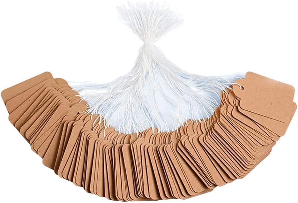 Price Tags with String, WADY 300 Pieces Kraft Paper Tie on Labels, Brown Marking Writable Tags Display Label, Tags with String Jewellery Strung Price Tags for Display Clothes Jewelry Gift (25X15Mm) image number 6