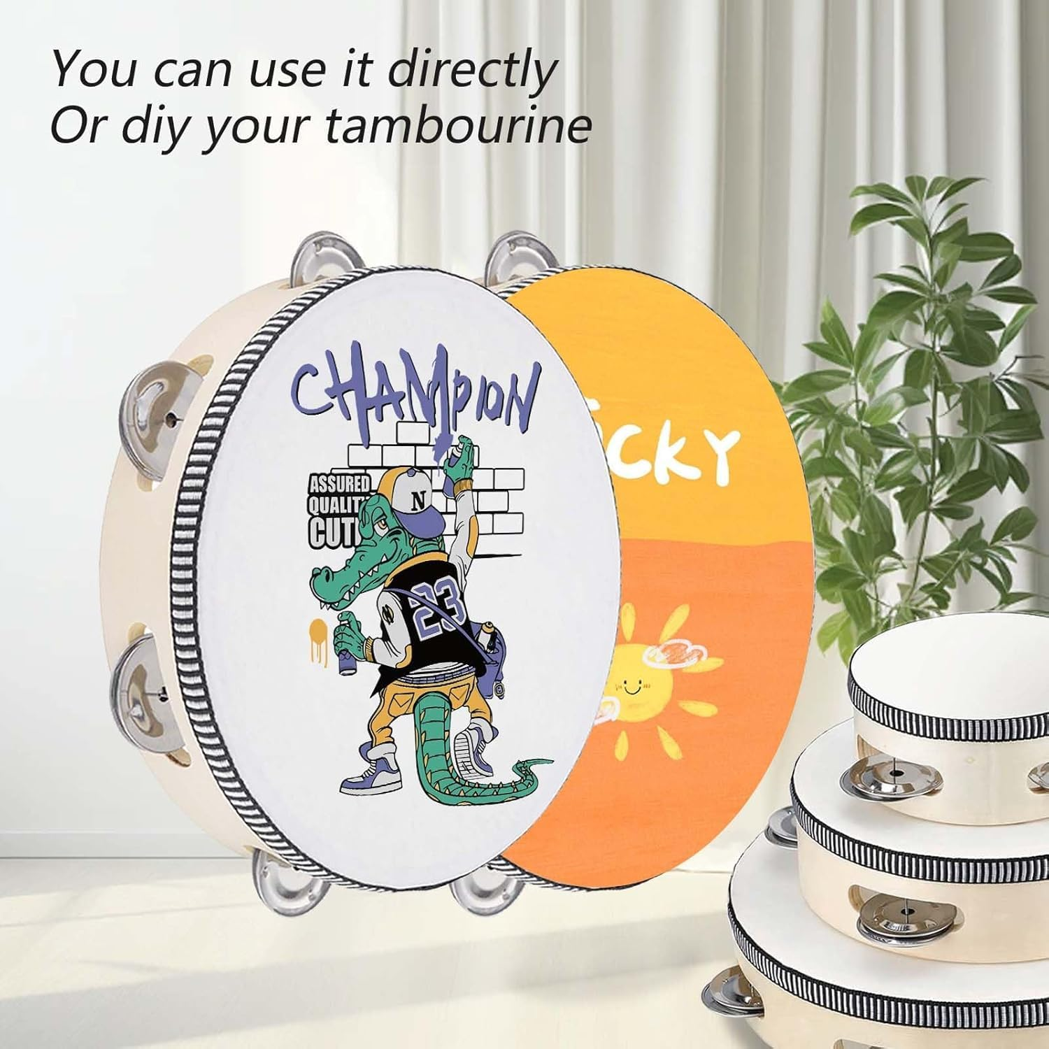 3 Packs Tamborines 6&rdquo;8&rdquo;10&rdquo;Tambourine for Adults Wooden Tambourines Drum Percussion, Tambourine Gift Musical Educational Metal Jingles Church KTV Party Music Therapy image number 5