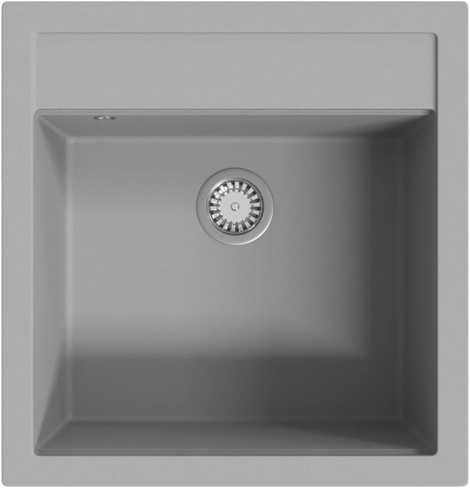Vidaxl Single Basin Kitchen Sink &ndash; Grey, Granite Material, Heat and Scratch Resistant, Includes Debris Basket Strainer