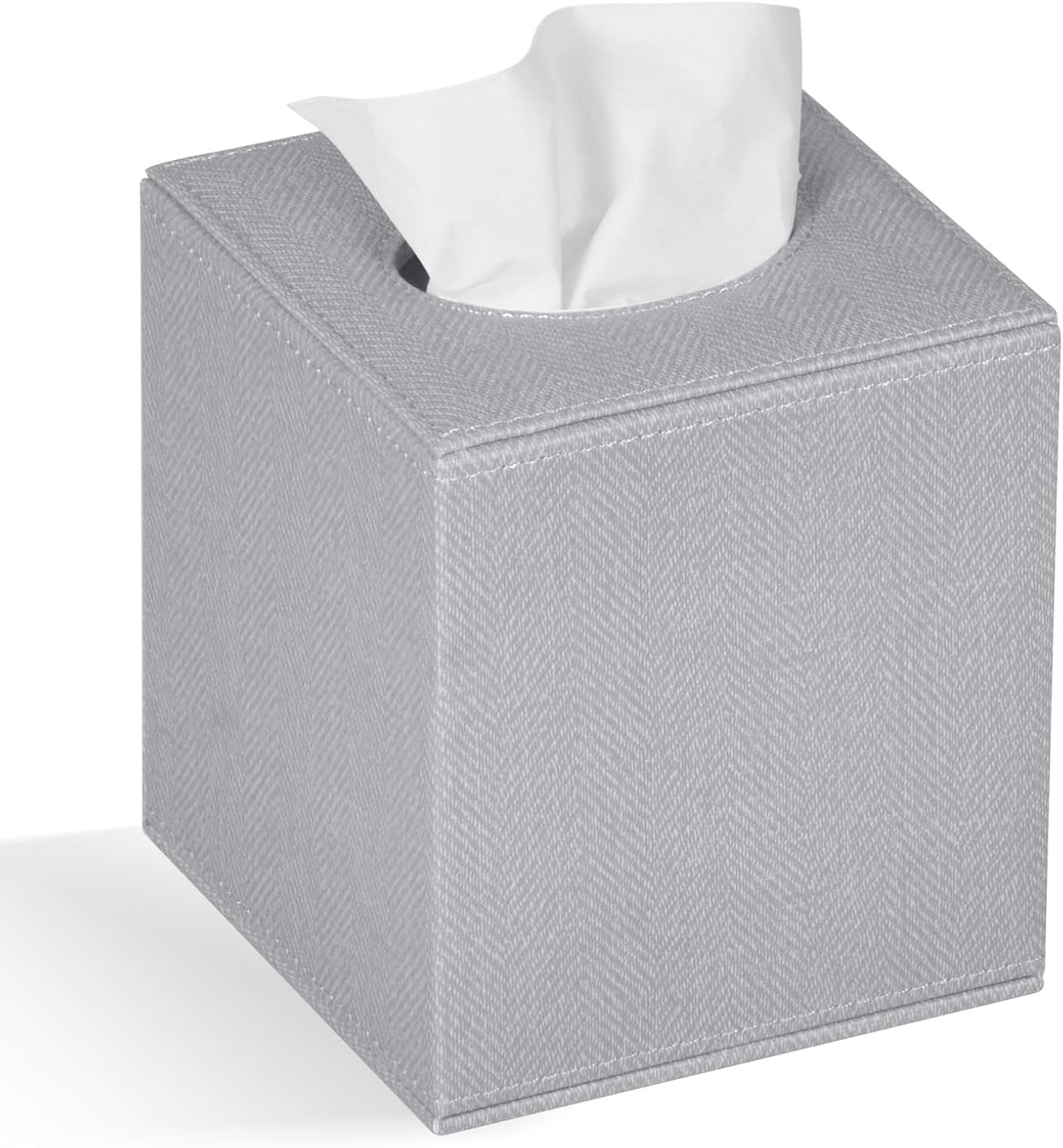 Tissue Box Cover Square Tissue Box Holder for Bathroom (White)