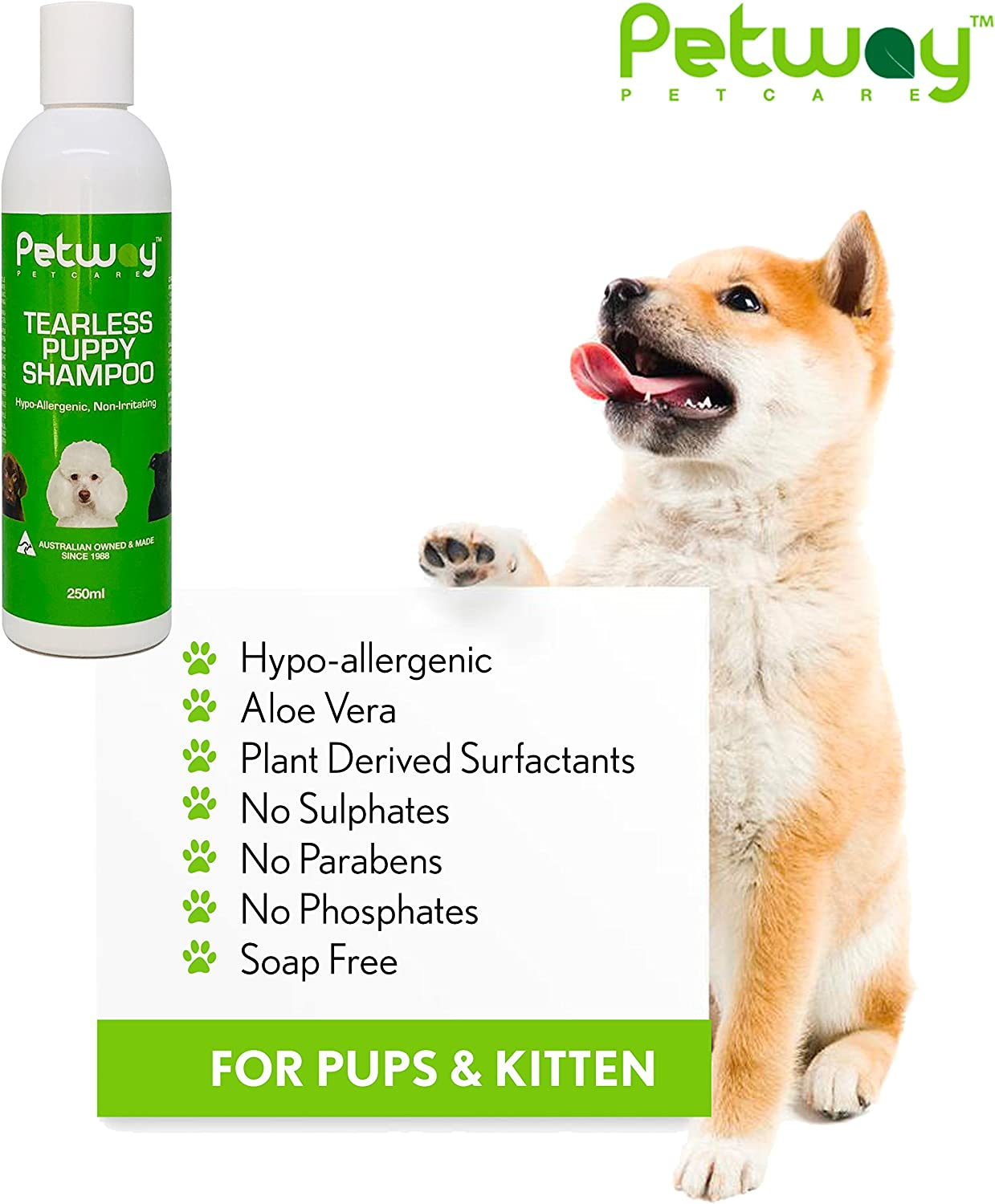 Petway Petcare Tearless Puppy Shampoo for Puppies and Kittens with Sensitive Skin, Hypoallergenic, Brightens and Highlights Natural Coat Colors, Free of Phosphates, Gentle on Puppies Eyes, 250Ml image number 6