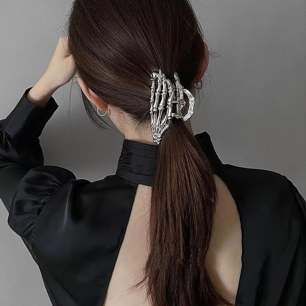 XFSRG Pack of 3 Women'S Gothic Skeleton Claw Clip Punk Non-Slip Hair Accessories for Halloween Party Cosplay (Set A)
