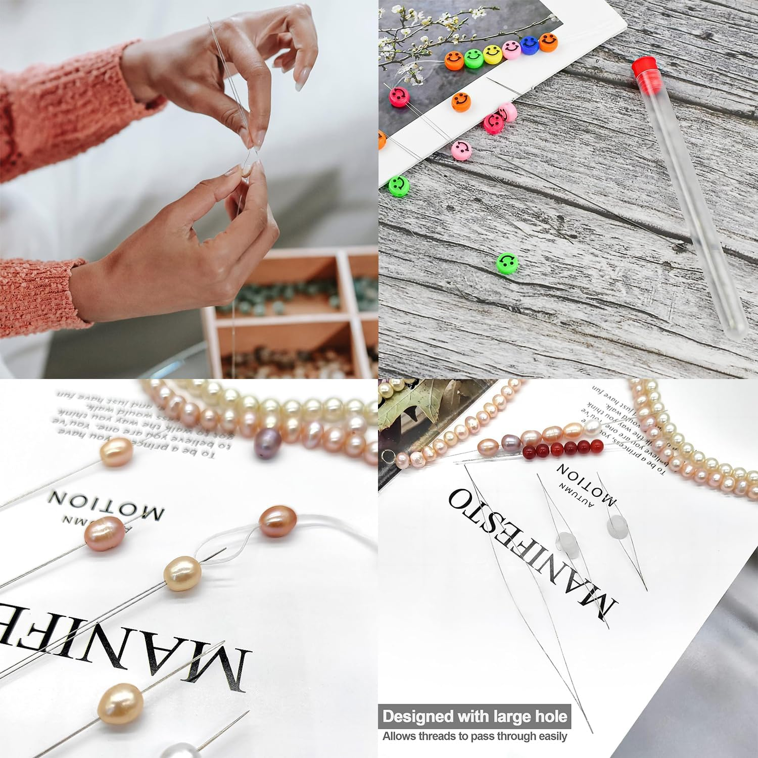 Paifeancodill Big Eye Beading Needles, 5 Pcs Seed Beads Needles, 1 Pcs Scissors, Easy Threading Tool for Bracelet Jewelry Making Seed Beads DIY, Crystal Cord for Jewelry Making & Beading Supplies(6 Pcs) image number 5