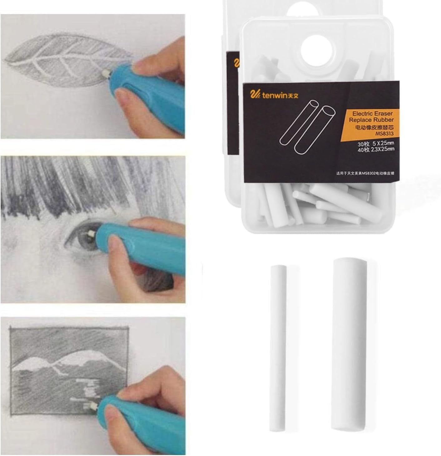 Lyfengdeam Eraser Refills,Portable Electric Eraser Refills 30Pcs Big/Thick + 40Pcs Small/Thin Eraser Refills Replaceable Stationery for School Students Artists Drawing Painting Sketching image number 5