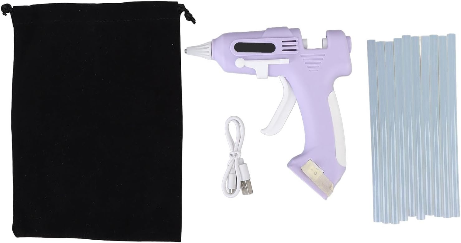 Cordless Hot Glue Gun, 10Pcs 7Mm High Adhesion Sticks, Cordless Hot Melt Glue Gun, Auto Dispensing, for Art, Crafts, Decorations, Home Repairs (Purple) image number 1