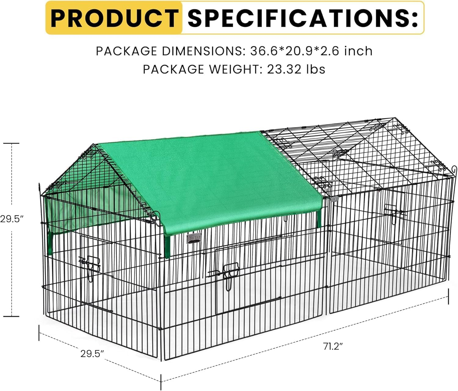 Chicken Coop, 180CM&times;76CM Foldable Outdoor Backyard Metal Coop Chicken Cage with Cover, Chick Tractor Cage Enclosure Crate, outside for Small Animals Duck Rabbit Hen Cat Crate Playpen Exercise Pen