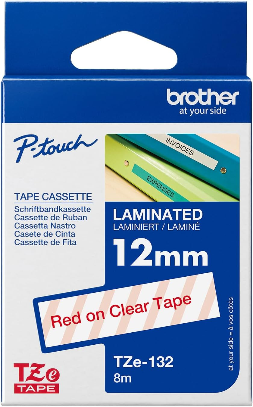 Brother Genuine Tze-132 Laminated Tape, Red on Clear, 12Mm X 8M image number 3