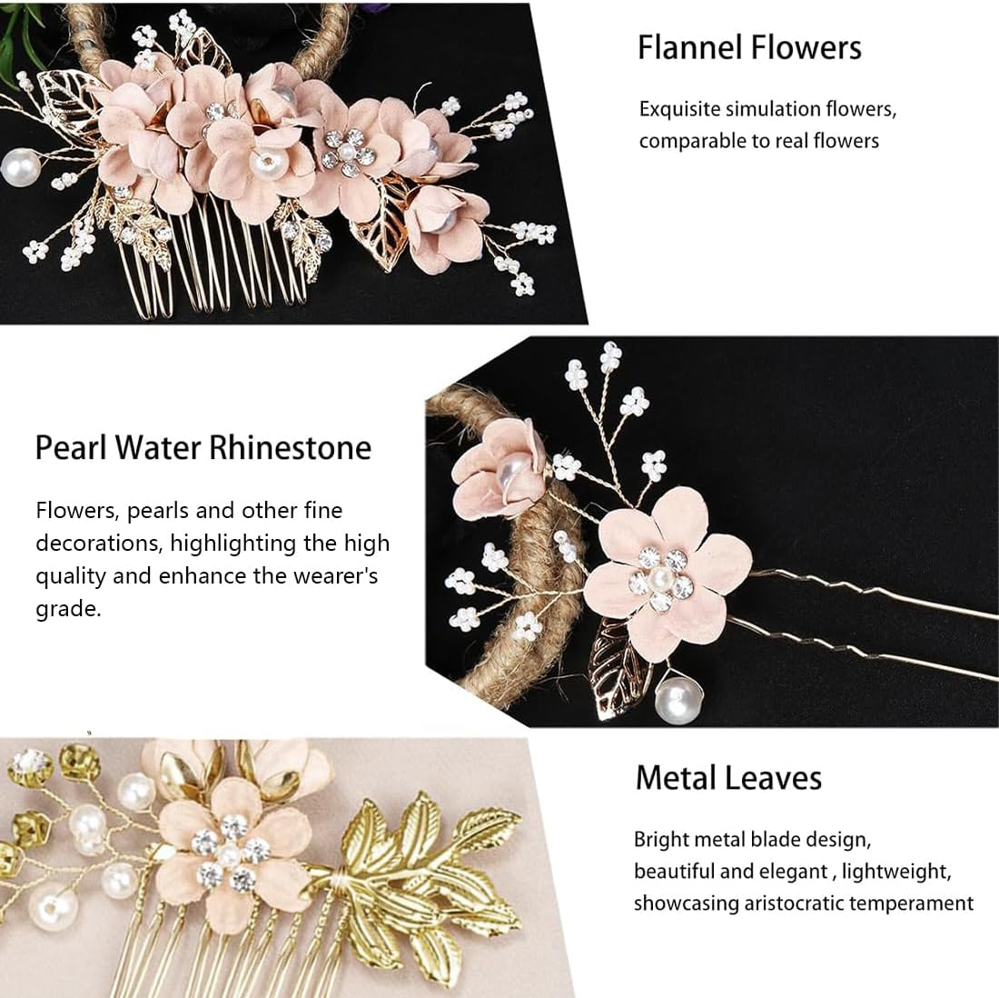JYNVO Wedding Hair Accessories, Pack of 3 Pearl Flower Bridal Hair Comb Rhinestone Bridal Hair Pins for Communion Girls Bride Bridesmaid image number 1