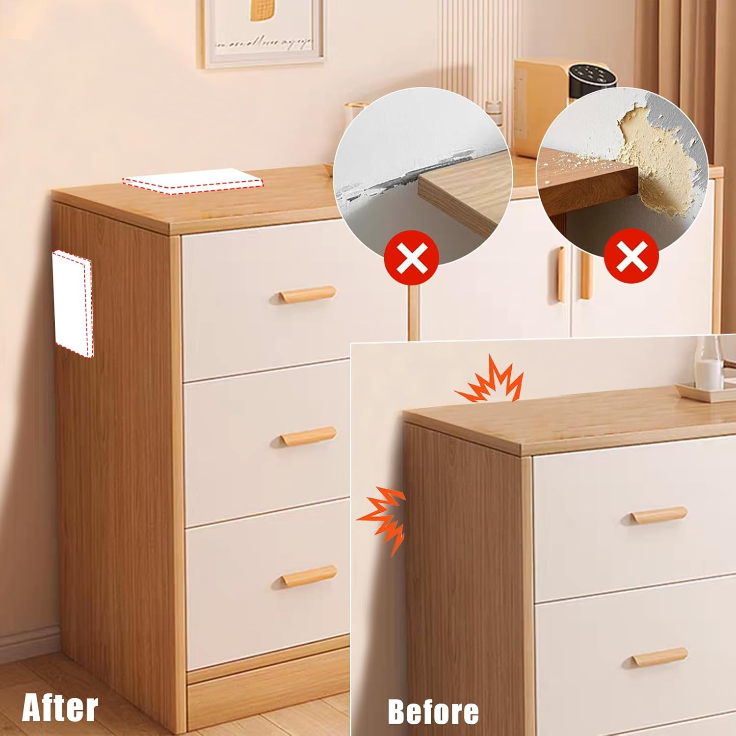 White Baseboard Corners Blocks Self Adhesive, Thickened Rubber Safety Corner Protectors Cushion, Soft Edge Furniture Wall Guards (4 PCS) image number 2