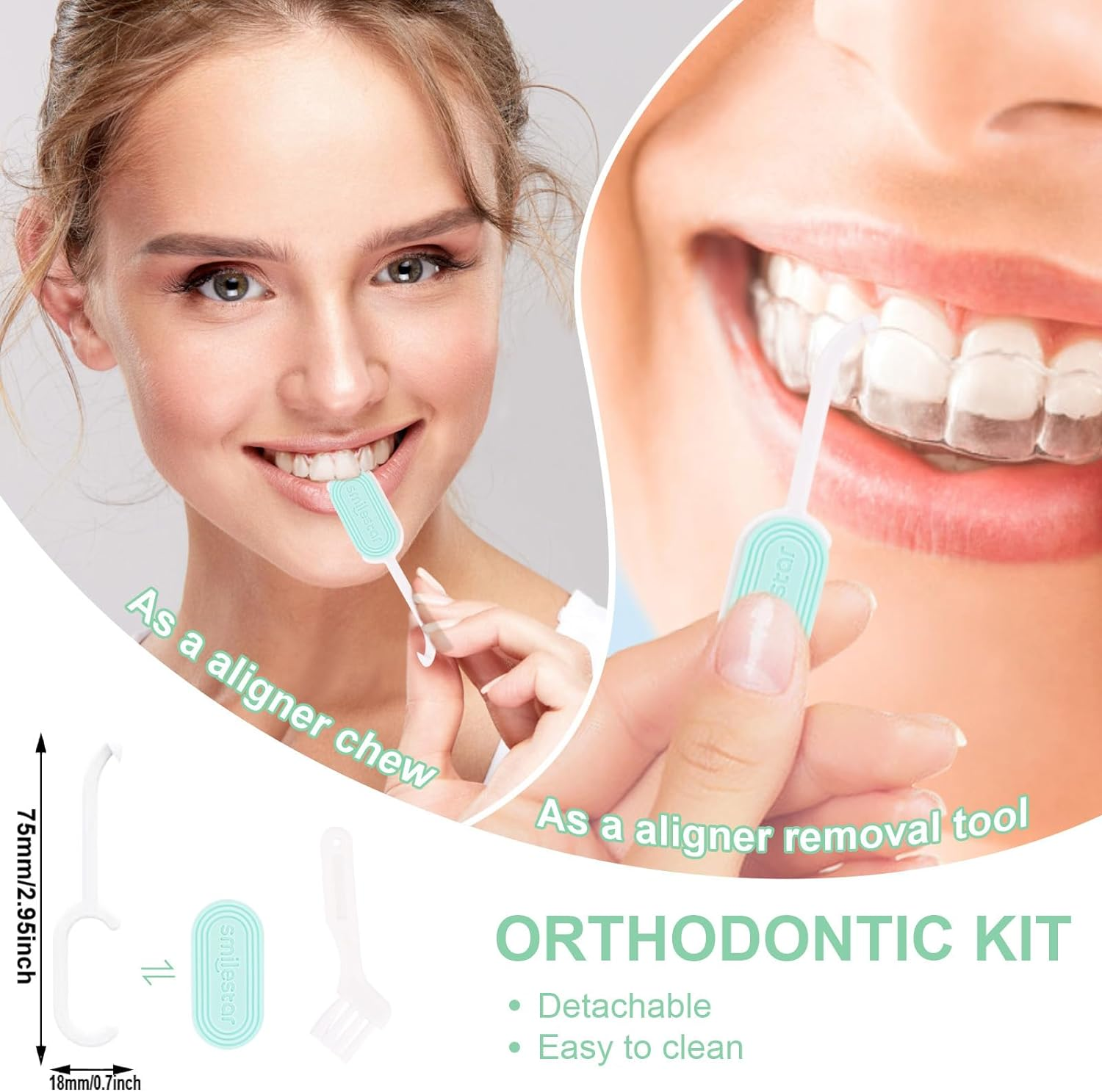 Ditind Silicone Retainer Case, 2 in 1 Aligner Remover Tool & Chewies, Portable Slim Night Guard Case with Lanyard, Orthodontic Mouth Guard Case Set for for Girl, Boy, Women, Men image number 1