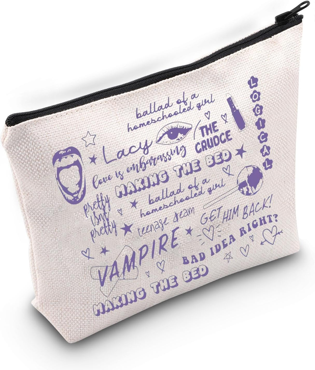 BLUPARK Singer Makeup Bag Album Inspired Merch Fans Gift Sour Cosmetic Bag Musical Lyrics, off White, Lacy Guts image number 1