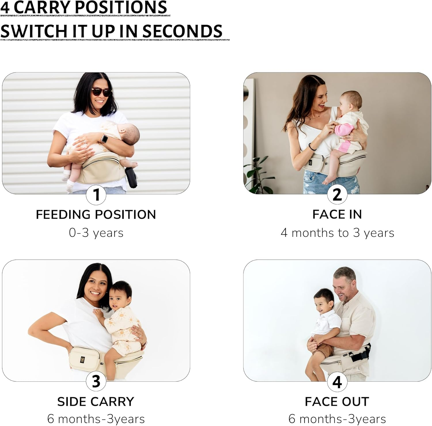 Hipsurfer Hip Seat Baby Carrier & Bum Bag for 0-3 Years Babies - Multi-Award Winning, Ergonomic Baby Hip Carrier in Australia for Newborns & Toddlers, Vegan Leather, Inbuilt Storage(Sand) image number 4