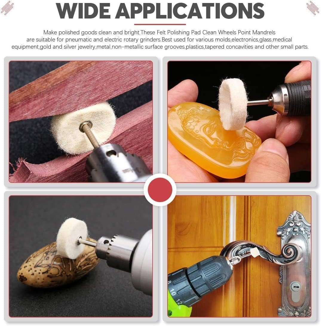 MJIYSGS 10Pcs T Shape Felt Polishing Buffing Wheel with Shank Wool Felt Polishing Pads for Burs Rotary Tool Drills Watch Jewelry (Shank 3Mm, Head OD 25Mm) image number 5