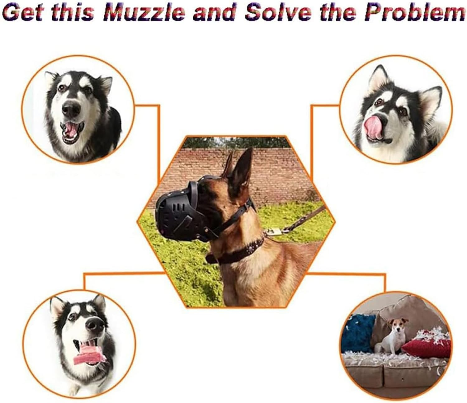 German Shepherd Malinois Muzzle, Leather Mouth Guard for Biting, Chewing, Grooming, Adjustable, Breathable, for Medium and Large Dogs, Black, Neck Circumference - 35 X 50 Cm image number 2