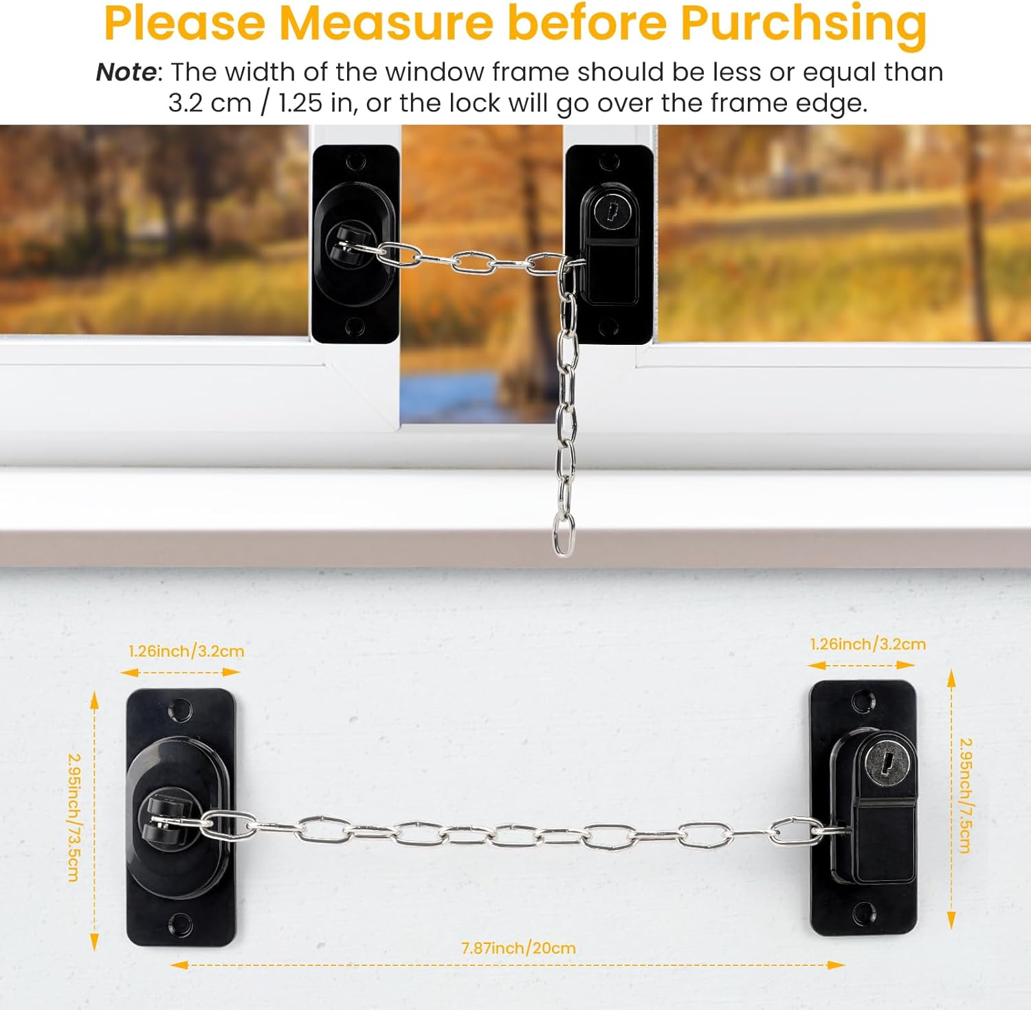 2 Pack Window Restrictor Child Safety Locks for UPVC and Wooden Windows, Newbinn Adjustable Window Safety Locks for Child Pets Cat Safety, No Drilling Fridge Refrigerator Locks with Keys, Black - Black - Window Locks With Keys image number 2