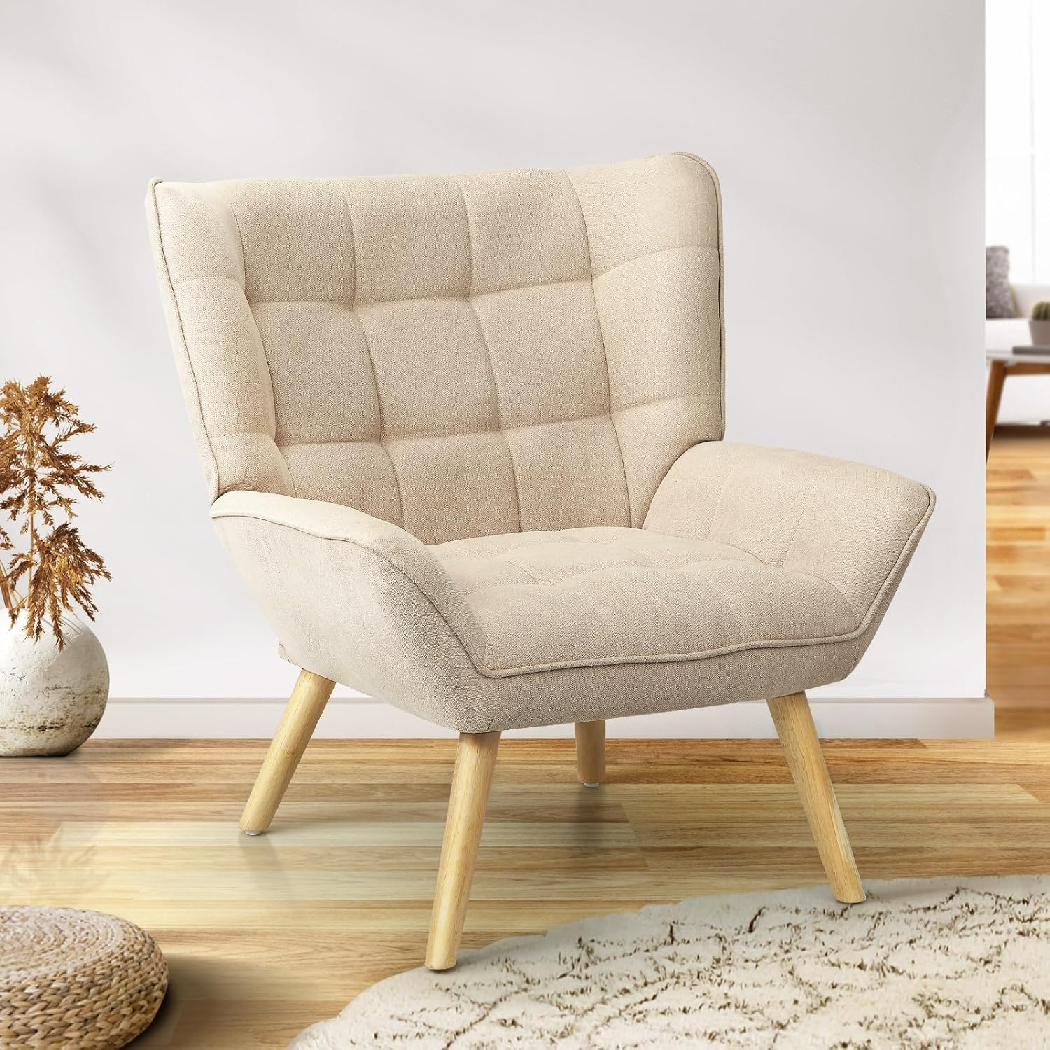 Oikiture Armchair with Fabric Metail Home Lounge Accent Chair Beige image number 2