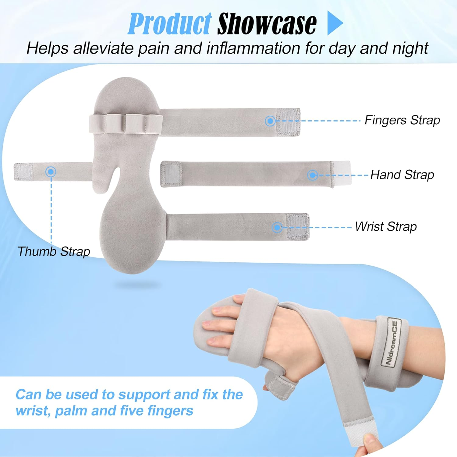 Resting Hand Splints for Straightening Fingers,Carpal Tunnel Wrist Brace Night Immobilizer with Finger Separators for Stroke Rehabilitation,Muscle Atrophy, Dupuytren'S Contractures（Right） image number 3