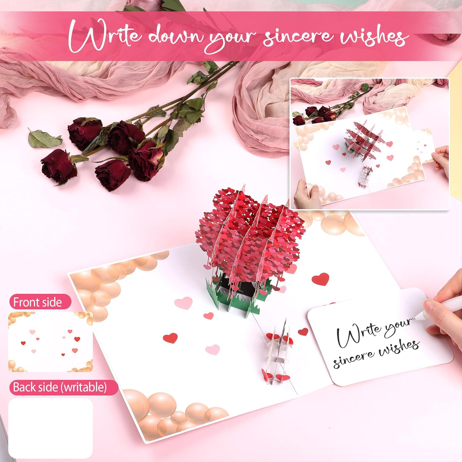 Pop up Wedding Card, Geeric 3D Proposal Card Popup Anniversary Love Card Romantic Valentine'S Day Greeting Card with Envelope Wedding Invitation Card Love Tree Paper Card for Her Him Lovers image number 1