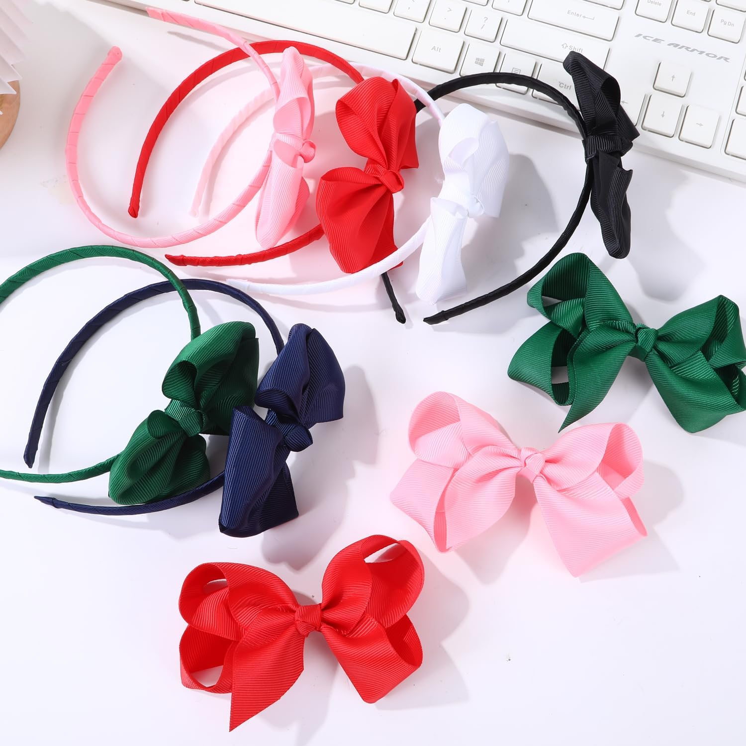 Bow Headband & 2 Pcs 4 Inch Hair Bows Set, Black School Hair Accessories for Little Toddler School Girls (Red) image number 2