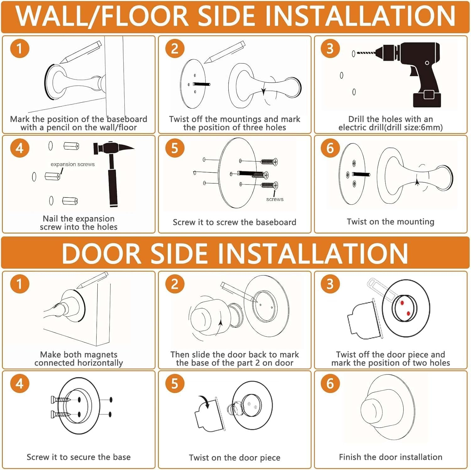 Magnetic Door Stopper - 2 Pack - Stainless Steel Door Stoppers for Bottom of Door| Magnetic Door Stop for Wall and Floor Mounting| No Drilling Door Catch Door Holder with 3D Adhesive Tapes (Black) - Black image number 3