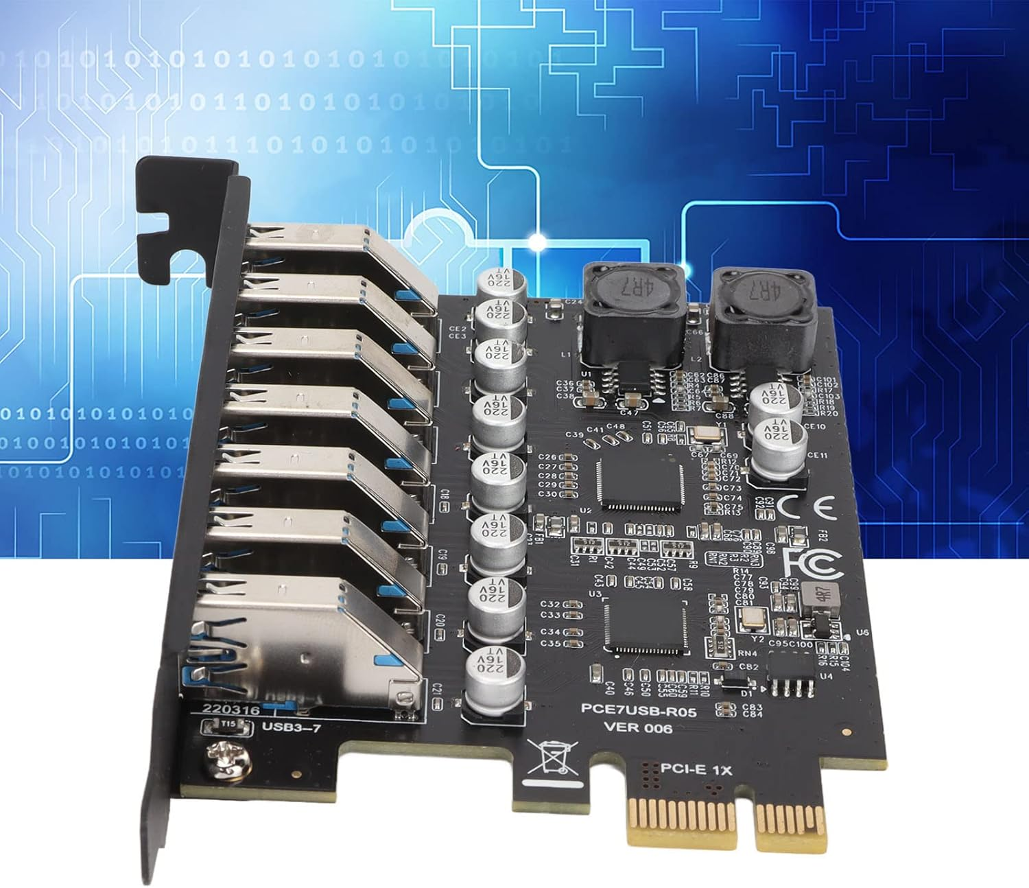 7 Port PCI Express Expansion Card, USB 3.2 GEN1 5Gbps 7 Port Front Expansion Card, for Win, for Linux image number 1