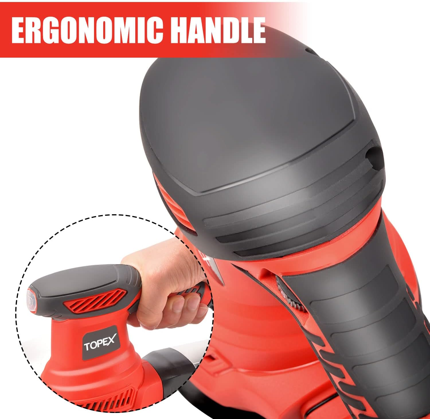 TOPEX 300W Random Orbital Sander Tool Set Electric Mini Electric Sander Kit with Dust Collector & 15Pcs Sandpaper Polisher Grinding Sanding Tools for Sanding, Finishing, Polishing Wood/Metal image number 2