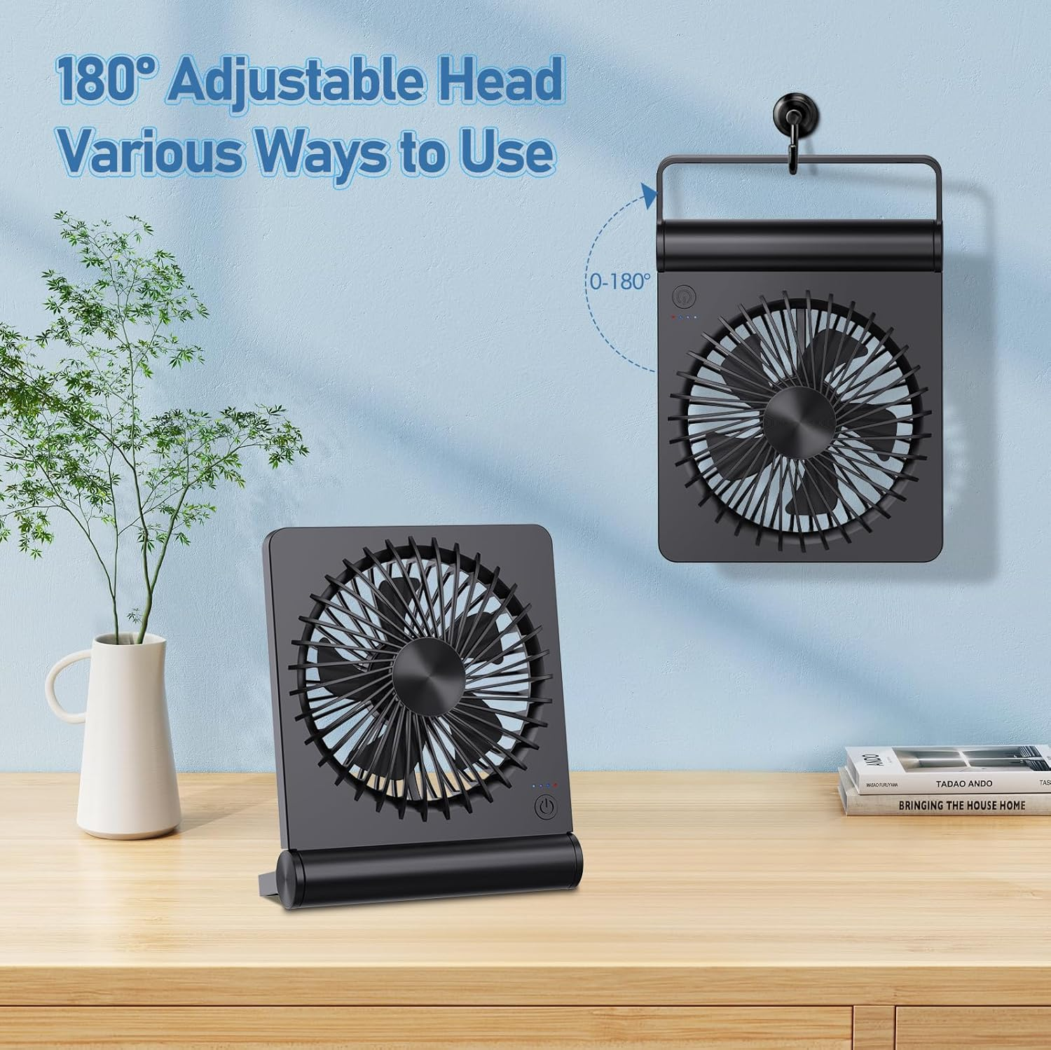 JOSTRY Desk Fan USB Powered with 3 Speeds Adjustable Strong Wind, Ultra Quiet Mini Personal Fan USB-C Corded Powered,220&deg; Tilt Folding Plug in USB Fan - White image number 5