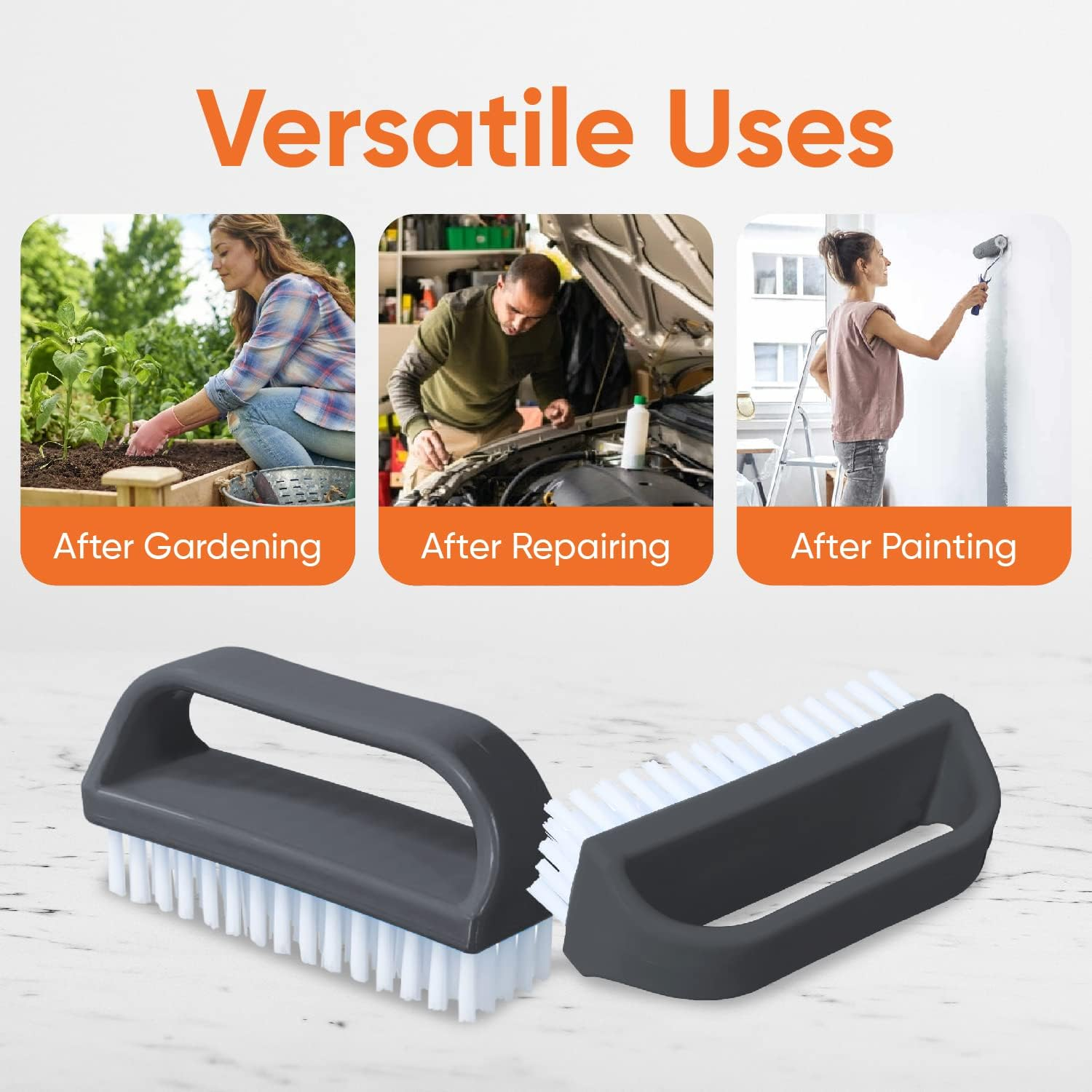 Superio Stiff Nail Brush with Handle 3 Pack Fingernail Scrub Cleaning Brushes for Toes and Nails, All-Purpose Cleaning Brush for Home, Kitchen, Work - 12 Pack image number 5